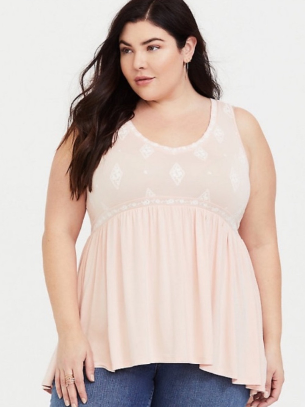 Torrid Super Soft Pink & White Embroidered Tank Top